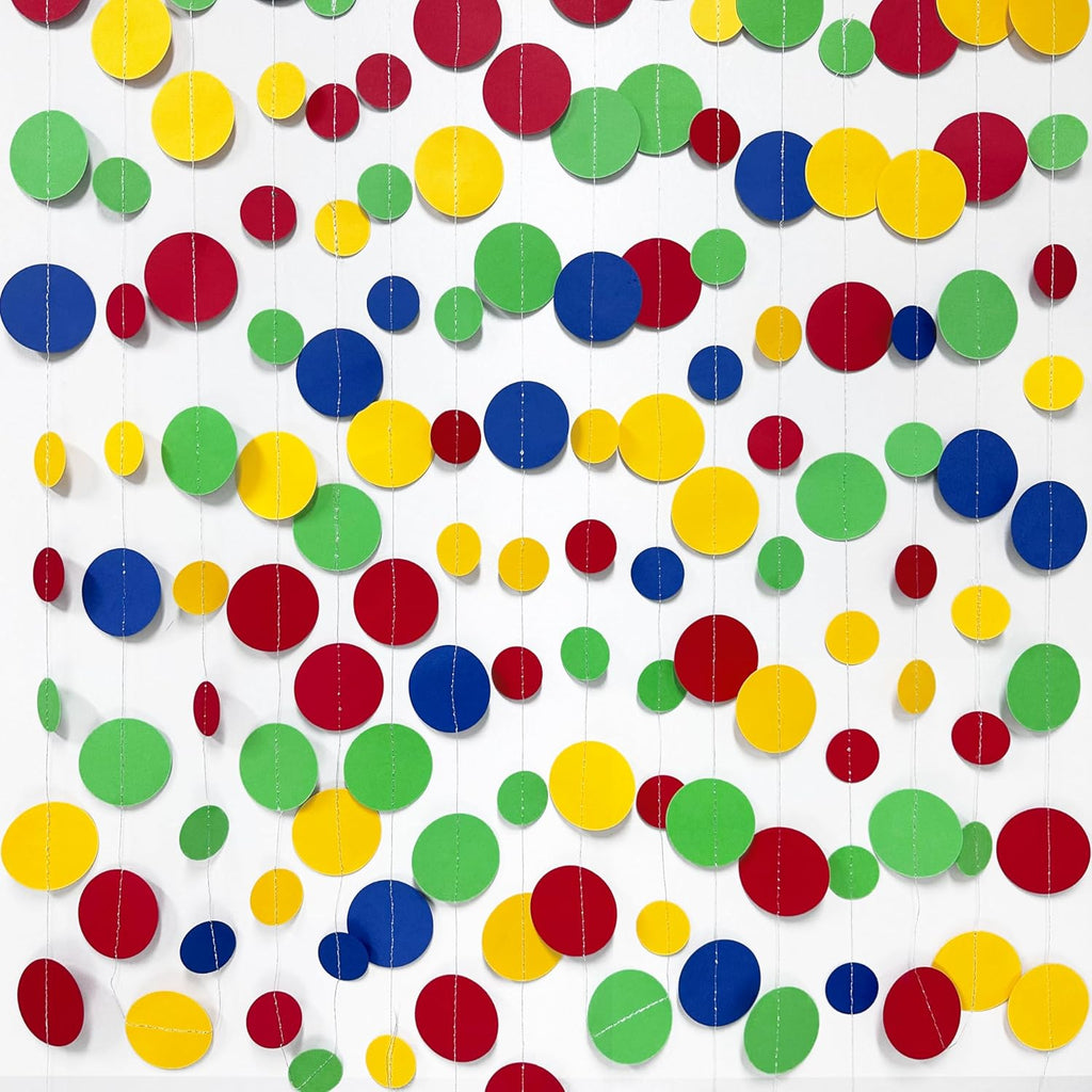 Super Mario Party Decorations Circle Dot Garland Red Blue Yellow Green Hanging Paper Polka Dot Streamer for Birthday Baby Shower Wedding Bridal Shower Carnival Circus Clown Fiesta Party Supplies