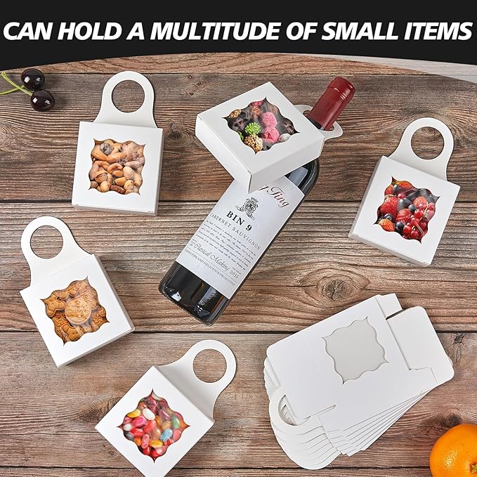 30pcs Wine Bottle Box with Window, Card Paper Hanging Box Foldable Decor Wine Bottle Hanging Favor Boxes Gift Boxes for Holding Party Birthday Candy Truffles Chocolate Cookies