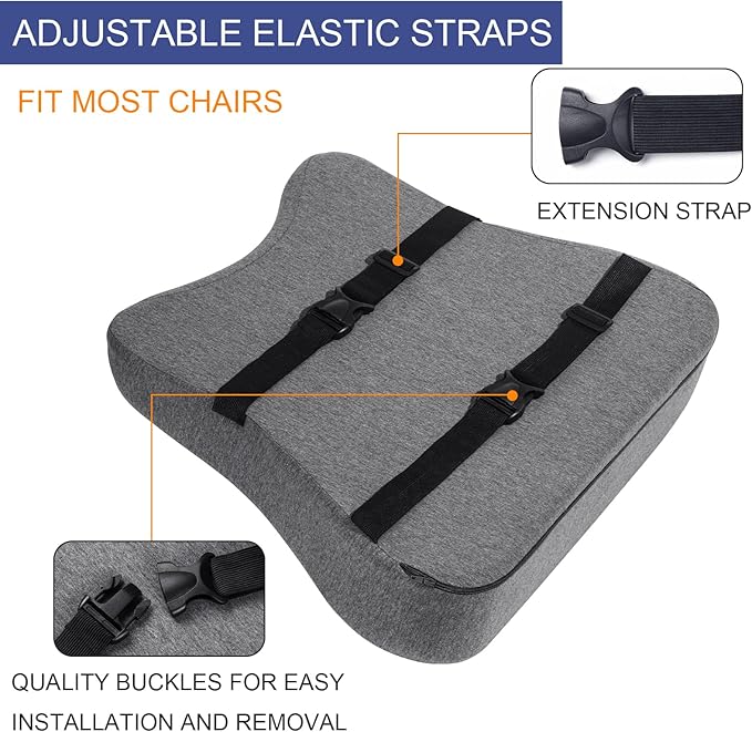 HOMBYS Ergonomic Lumbar Support Pillow for Recliner Chair, Memory Foam Back Support Cushion for Elderly,Back Support Pillow with Dual Extension Straps,Extra Large Lumbar Support Pillow