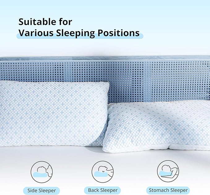 Shredded Memory Foam Pillows for Hot Sleepers, Cooling Adjustable Bed Pillows for Side, Back or Stomach Sleepers, Neck Pillows for Sleeping, Queen Pillow with Removable Cover (2 Pack, Cooling)