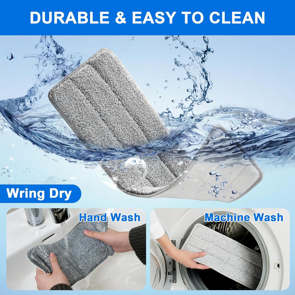 JOYMOOP Mop Replacement Pads, Reusable Microfiber Mop Pads for 13-inch Flat Mop and Mop Bucket Set, Pack of 2 Refills - Grey and Stripe