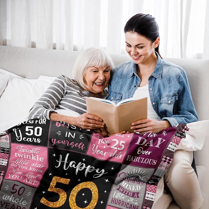 50th Birthday Gifts for Women, 50th Birthday Gift Blanket 50"X60", 50 Year Old Gifts for Women, 50th Birthday Gifts for Her, 50th Birthday Decorations, 50 Years Old Birthday Gifts for Woman