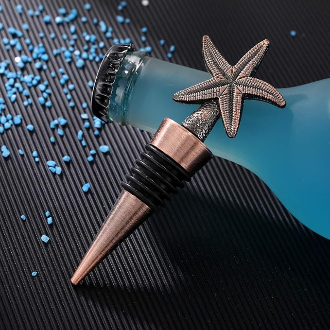 12PCS Valentine's Day Wedding Favors for Guests,Zinc Alloy Decorative Starfish Wine and Beverage Bottle Stoppers Caps Reusable Plug Keep Wine Fresh (12,Bronze Starfish)