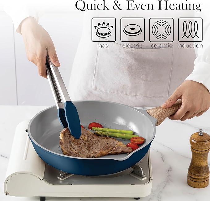 Country Kitchen Pots and Pans Set Nonstick, Cast Aluminum Kitchen Cookware Set with Utensils, 14 Pcs Non Stick Cooking Set w/Frying Pans & Saucepans