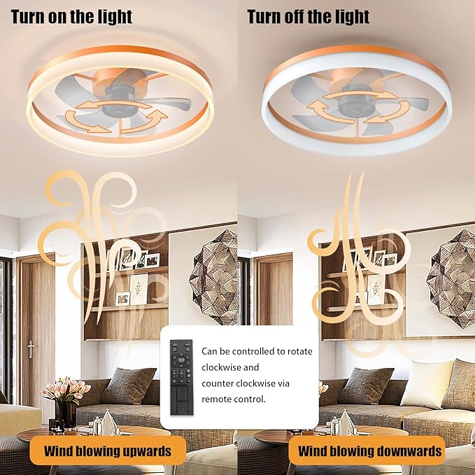 Ceiling Fan with Remote Control Memory Functions 21dB Low Noise 6 Adjustable Speeds Dimmable Led Ceiling Fan for Hallways Balconies Patios Orange Color