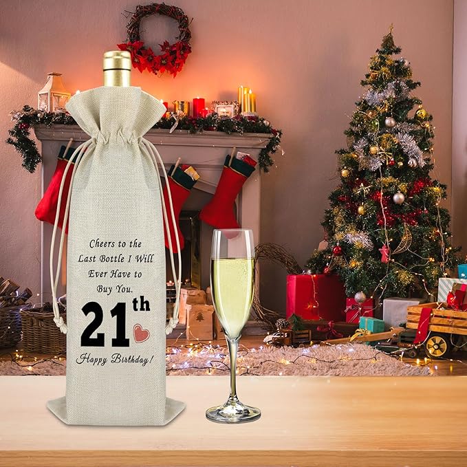 21th Birthday Gift Happy 21st Birthday Gift Wine Gift Bag Birthday Gift for Boys Girls Funny Wine Bag Gift for Friends Sister Daughter Birthday Party Decors Drawstring Wine Wrap Bag Turning 21 Gift