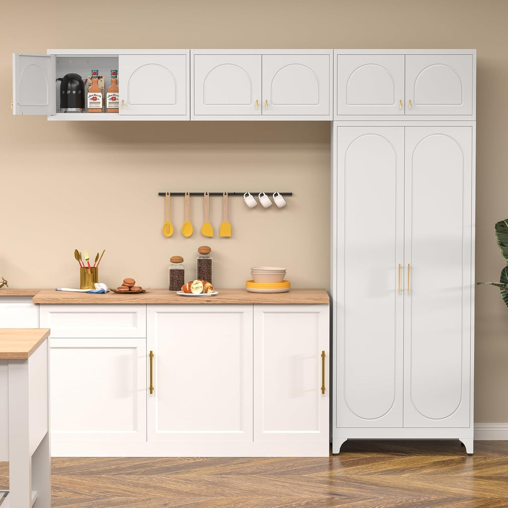 Wall Cabinet with Doors, Small Hanging Cabinet for Kitchen Pantry, Metal Overhead Cabinets for Dining, Living Room, Bathroom, 16" D x 32" W x 15" H, White, Assembly Required