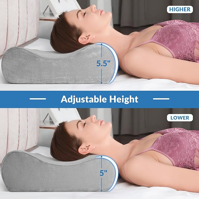 AM AEROMAX 32" King Size Contour Memory Foam Pillow, Neck Pillow for Neck Pain Relief, Neck Orthopedic Sleeping Pillows for Side, Back and Stomach Sleepers(Grey,Velvet)