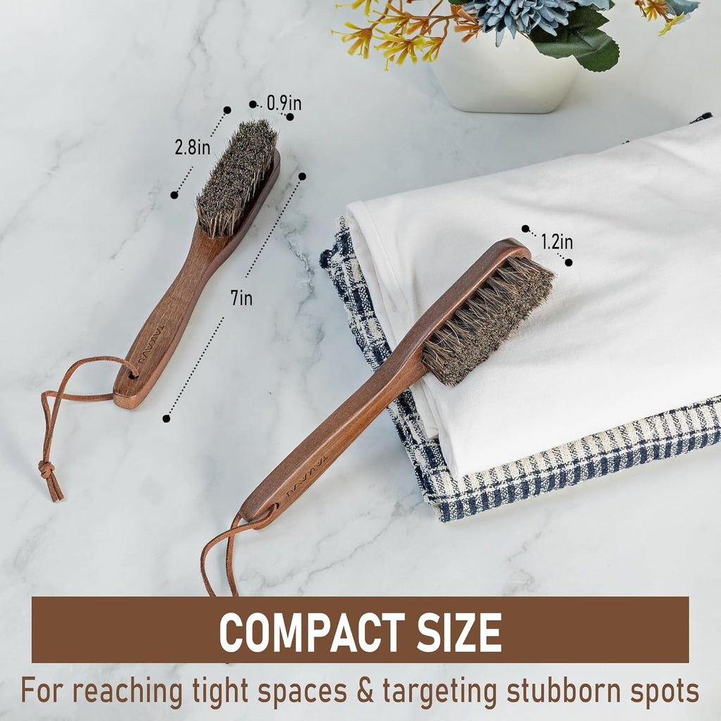 Takavu Horsehair Laundry Stain Brush Set (2 Pack) - Soft Bristle Spot Cleaner for Delicate Fabrics, Clothes Pre-Wash, Gentle Garment Care Tool