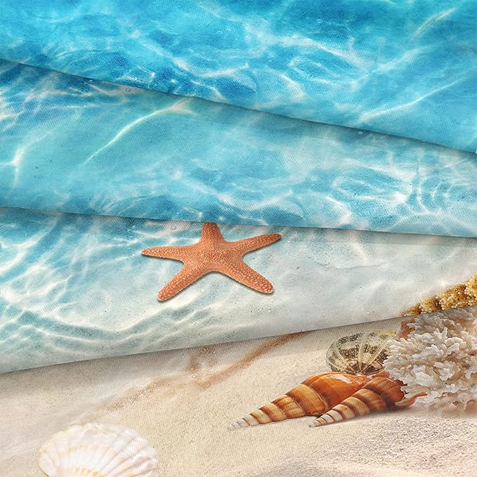 Bedbay California King Comforter Set Beach Comforter Set Starfish Marine Life Turquoise Ocean Bedding Comforter Set California King Soft Microfiber Beach Bed Comforter4 Pcs(104" Wx96 L)