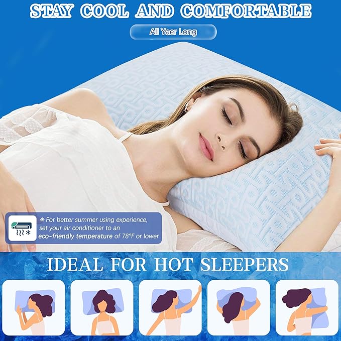 Cooling Hotel Bed Pillows King Size Set of 2- Staying Cold All Night, Comfortable Down Alternative Gel Pillow with Washable for Side, Back or Stomach Sleepers