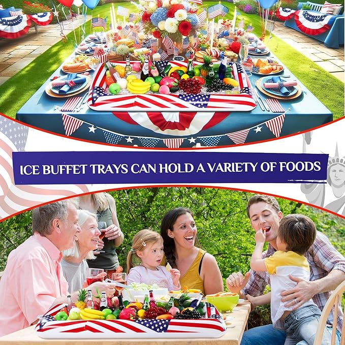 3 Pcs Patriotic Inflatable Serving Bars Summer Ice Buffet Salad Serving Trays Ice Holder for Party 4th of July Party Supplies, Independence Day Fourth of July Party BBQ Cooler Indoor Outdoor