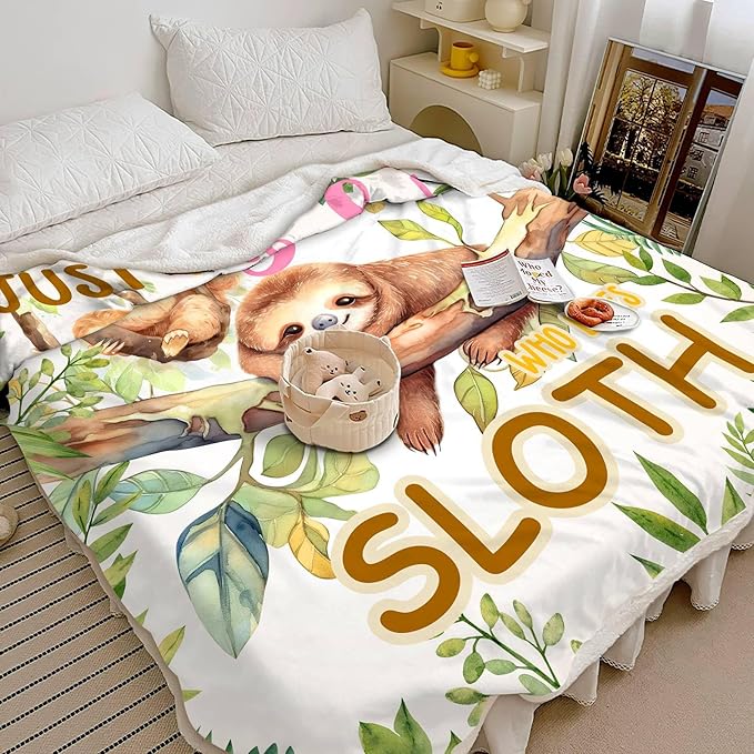 Just A Girl Who Love Sloth Blanket Cute Funny Sloth Decor Throw Blanket Gifts for Girls Boys Sloth Lover Super Warm Soft Plush Bedding Blanket (SLOTH,50"x 60")