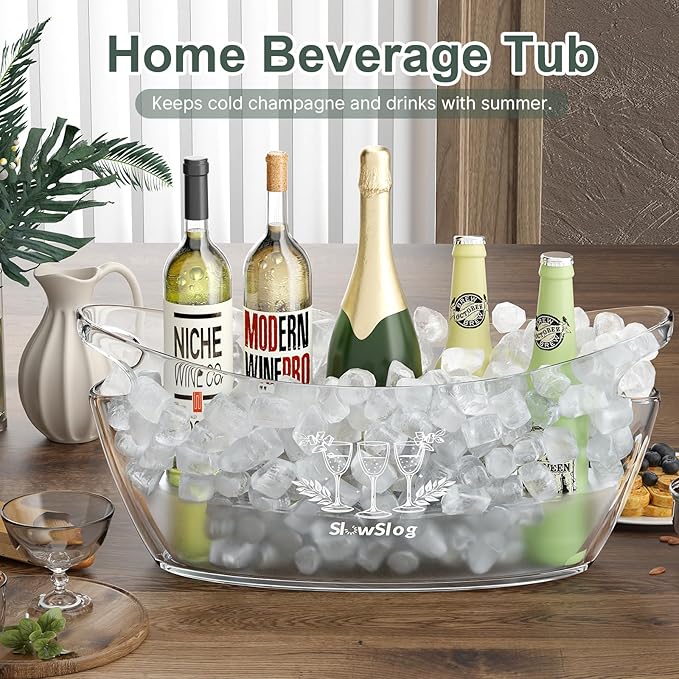 3Pcs Ice Buckets for Parties, 5.5L Ice Bucket with Scoop, Acrylic Champagne Bucket,Plastic Tub for Cocktail Bar, Clear Ice Bucket Beverage Tub for Champagne, Wine, Beer Bottles