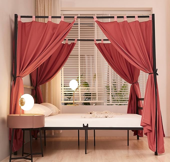 Akiky Canopy Bed Curtains 4 Corner Bed Canopies Terracotta Canopy Curtains Panel 8 Drapery Panel Curtain for All Bed Sizes