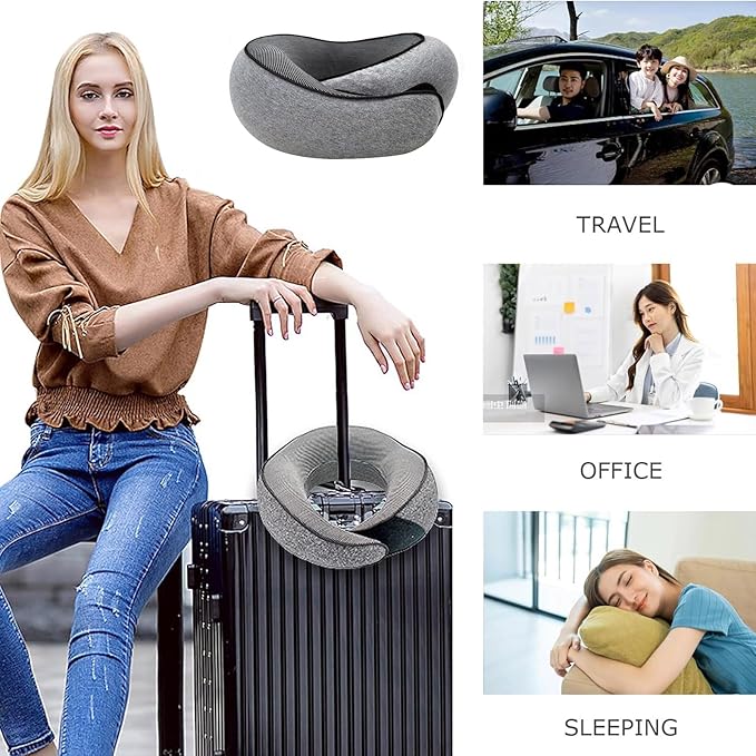 Travel Neck Pillow,Travel Pillow for Airplanes,Aircraft Memory Foam Travel Neck Pillow (Gray)…