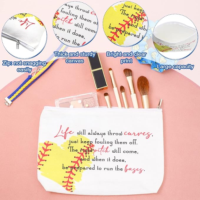 4 Pieces Sports Gifts Set - Hair Scrunchies, Elastic Hair Bands, Ball Charm Bracelet, Zipper Pouch, and Tumbler for Women