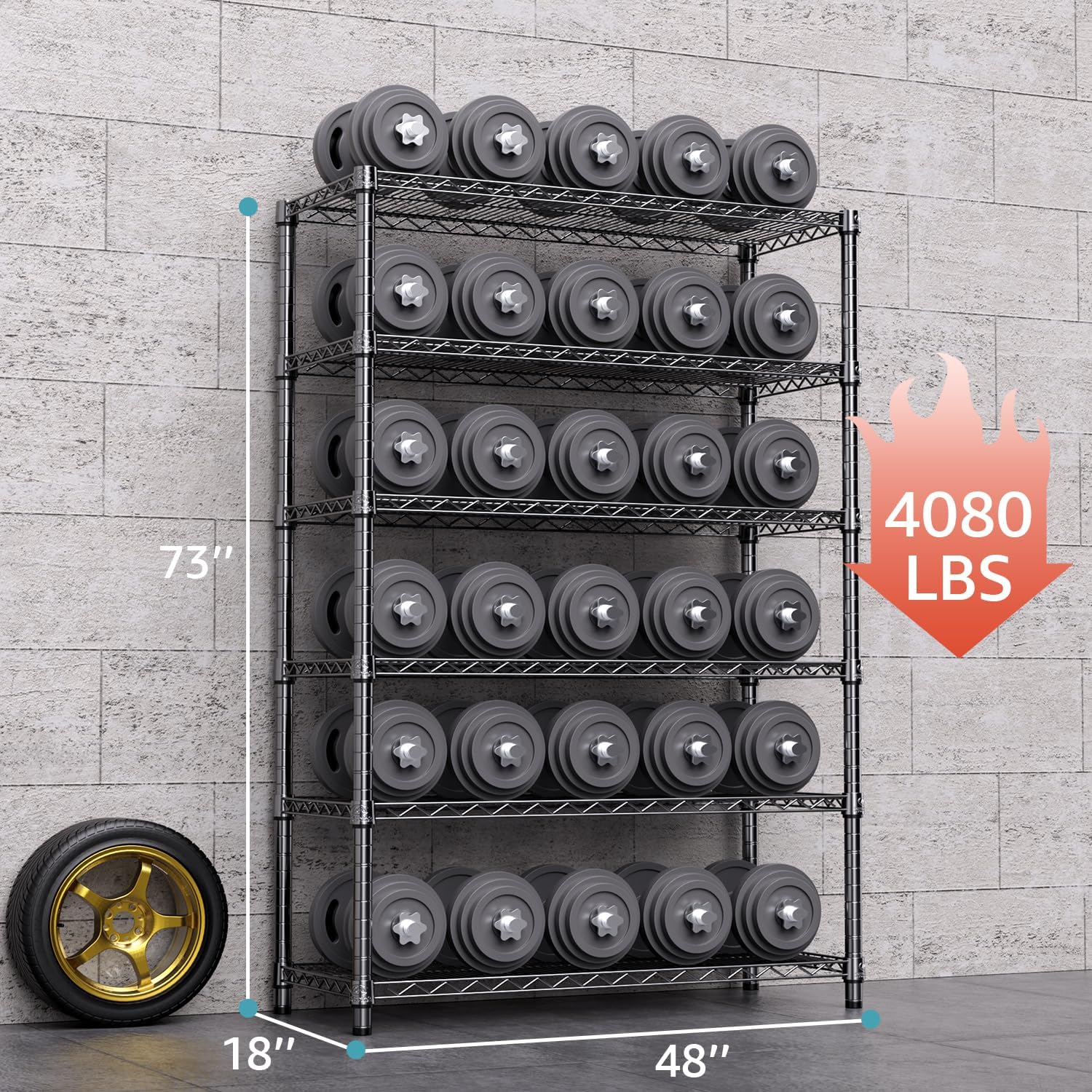 4080 lbs Steel Storage Shelving 6-Tier Utility Shelving Unit Steel Organizer Wire Rack for Home,Kitchen,Office,Garage, 17.7" D x 47.2" W x 72.3" H