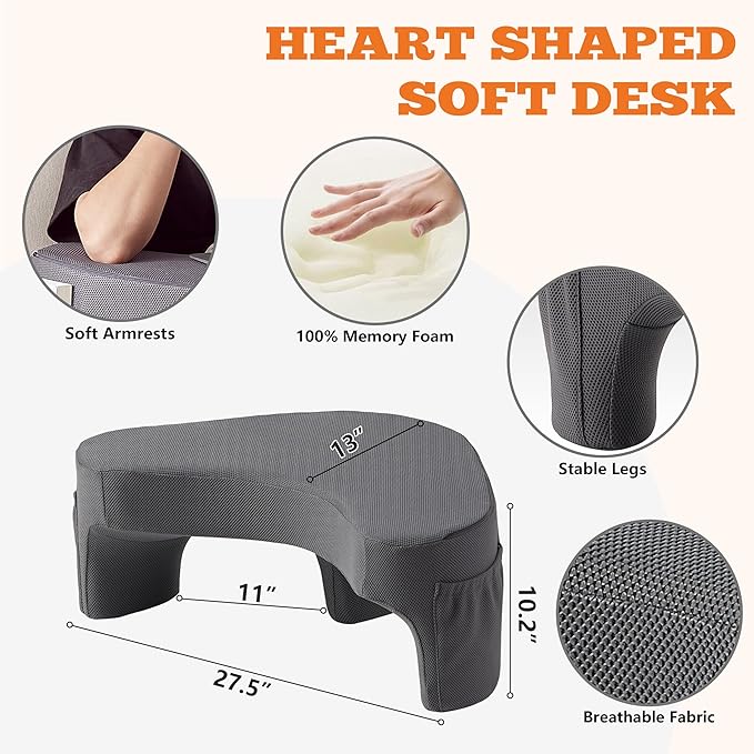 Lap Desk Pillow for Laptop, Reading Pillow for Gaming with Pockets, Soft Lap Desk for Couch, Memory Foam Laptop Pillow for Working, Crocheting or Sitting in Bed Sofa(Dark Grey)