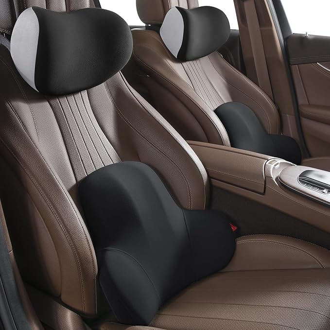 Lumbar Support for Car - Back Support for Driving Seat Lower Back Pain Relief - Memory Foam Lumbar Pillow for Car/Office Chair - Back Cushion for Car-Ergonomic Streamline Soft Washable Cover-Black