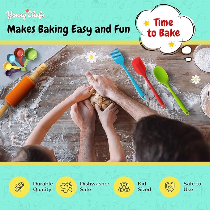 Young Chefs Cooking and Baking Set for Kids – 19 Pieces Real Kids Baking Set – Giftable Kids Baking Sets for Girls and Boys – Kids Cooking Set Real Tools