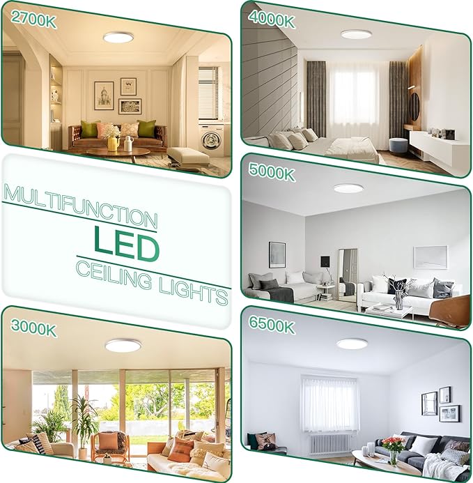 Brightever 7 Inch Flush Mount Ceiling Light, 12W 1200LM LED Ceiling Light Fixtures, 2700K/3000K/4000K/5000K/6500K Color Selectable, 0.67 Inch Ultra Thin Flat Ceiling Lights for Bedroom Kitchen Pantry