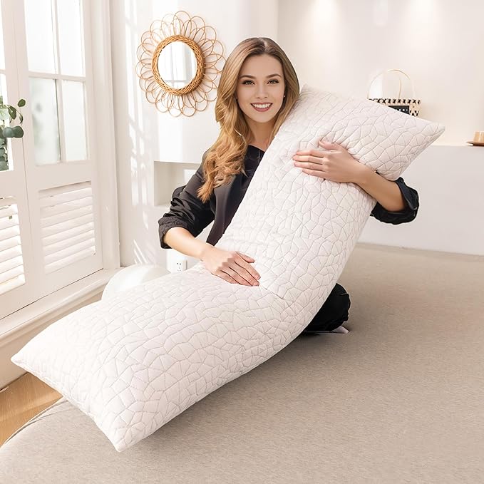 Cooling Shredded Memory Foam Body Pillow - Adjustable Fluffy Body Pillows for Adults - Large Long Bed Pillows for Sleeping with Washable Cover - 20x54 inch