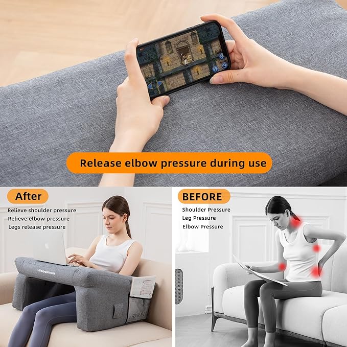Reading Pillow for Gaming,Inflatable Bed Rest Pillow for Reading,lap desk Extra Large Arm Rest Pillow for bed,Floor,Working,Gaming,for Play Steam Deck Switch and PS5 while Sitting in Bed table pillow