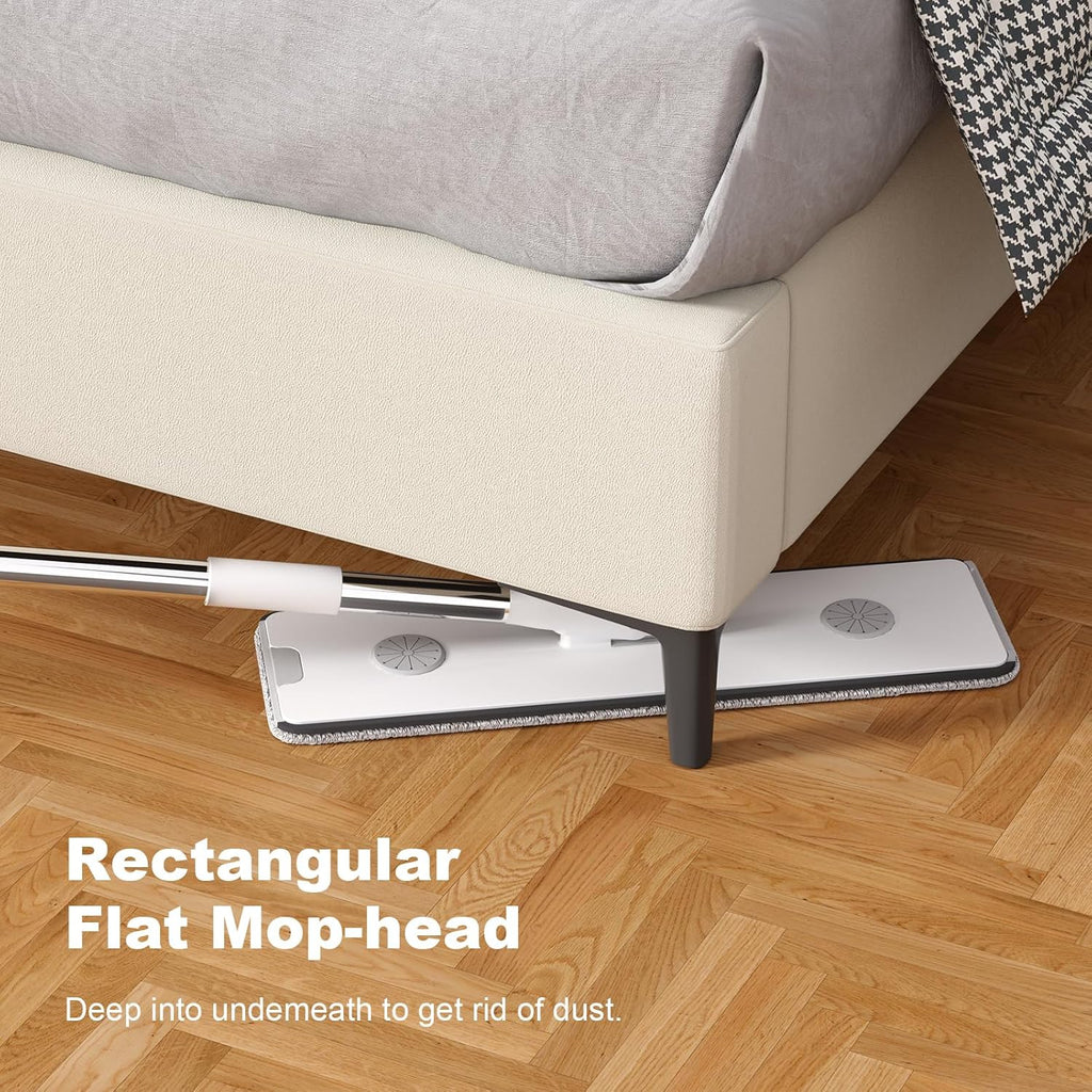 Mop and Bucket with Wringer Set for Home, Flat Mop and Bucket System, Mops for Floor Cleaning and Wall Cleaner, with 2 Reusable Microfiber Mop Pads