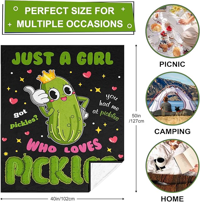 Pickle Gifts Blanket, Pickle Gifts for Pickle Lovers, Funny Pickles Gifts for Kids, Just a Girl Who Loves Pickles Blanket, Best Pickle Gifts Birthday Christmas Ideas Blanket 40"X50"