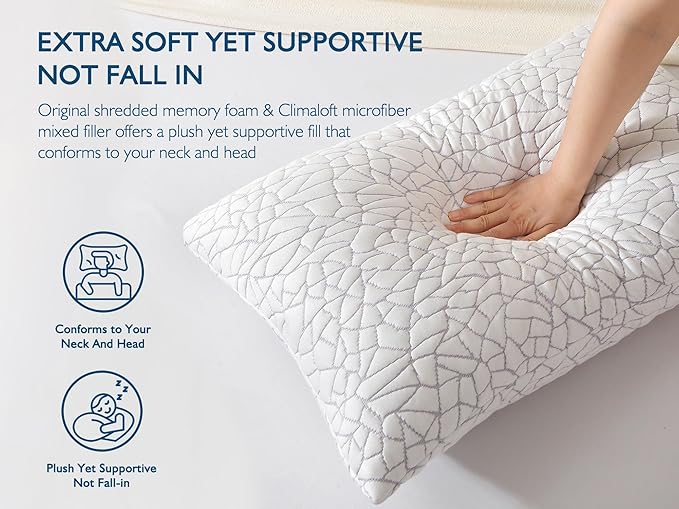Dafinner Adjustable Shredded Memory Foam Pillow King Size - 100% Removable Cover from Bamboo Derived Rayon, Cooling Medium Bed Pillow for Side Stomach & Back Sleepers - Pack of 1, 20"x36"