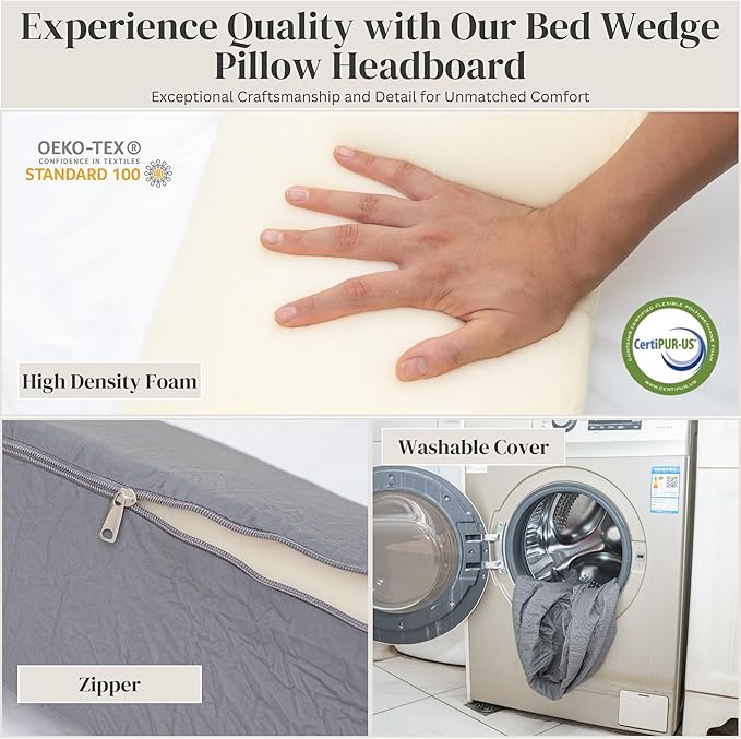 Wedge Pillow Headboard | Soft Headboard Pillow with 2 Side Packets, Triangle Pillow Wedge for Headboard, Bed Gap Filler Headboard Wedge Pillow, Ideal Bed Wedge Pillow for Headboard - Queen