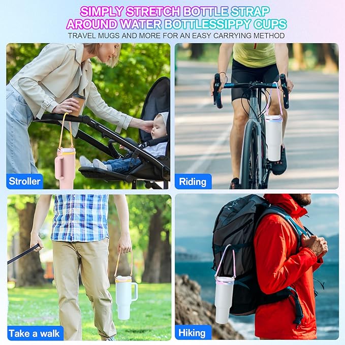 2PCS Water Bottle Handle - Strap Carrier Soft and Durable Silicone Water Bottle Sling Fits Most 8-40oz Bottles(1+5)