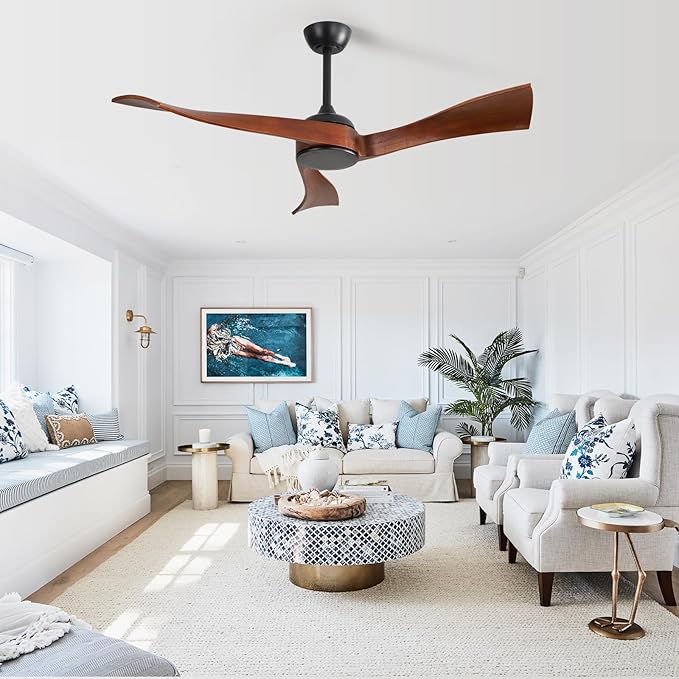 NicBex Ceiling Fan 52 Inch Ceiling Fans Without Light Ceiling Fan with 3 Blades and Remote Control Reversible DC Motor Ceiling Fan for Bedroom, Living Room, Black