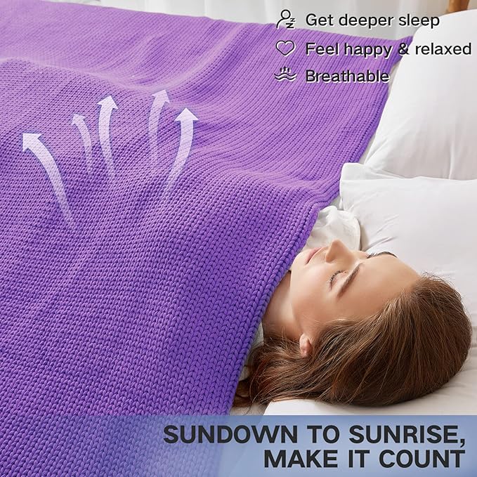 Knitted Weighted Blanket(Purple 50"x60" 7lbs),Home Décor Cooling Throw Blanket for Hot Sleepers,Hand Made Chunky Knit Heavy Blanket Use on Twin Size Bed