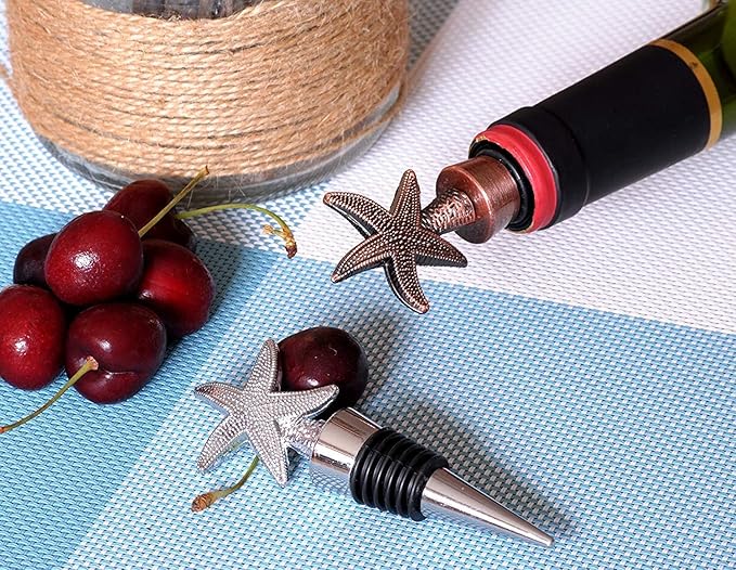 12PCS Valentine's Day Wedding Favors for Guests,Zinc Alloy Decorative Starfish Wine and Beverage Bottle Stoppers Caps Reusable Plug Keep Wine Fresh (12,Bronze Starfish)