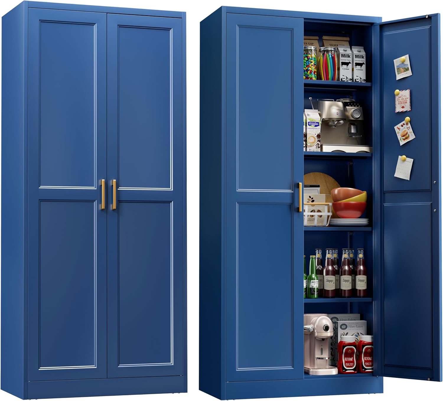 71" Storage Cabinet, Metal Pantry Cabinet, Kitchen Pantry Storage Cabinets with Doors and 4 Shelves, Cabinets for Laundry Room, Living Room, Dinning Room, Assembly Required, Blue