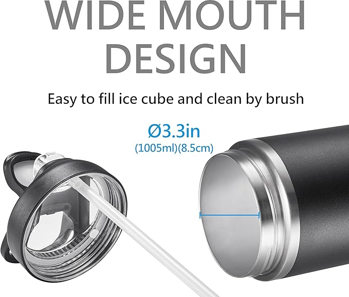 27 OZ 316 Stainless Steel Vacuum Insulated Travel Mug With Leak Proof Flip For Both Straw & Spout, Double Walled Seamless to Keep Hot And Cold, Black