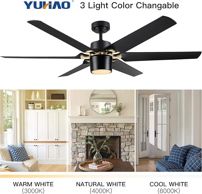 NicBex Ceiling Fan 60 Inch Indoor Modern Ceiling Fans with Integrated LED Light and Remote Control Double Finish Ceiling Fan with 6 Blades for Living Room, Bedroom, Matte Black