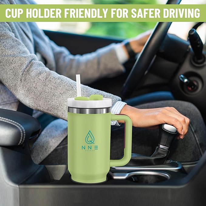 40oz stainless Steel Insulated Tumbler with Handle, lid and straw for cold water, Iced tea, or coffee - 100% Leak-Proof - Cupholder Friendly Travel Mug- Gifts for Women Men Him Her (Green)