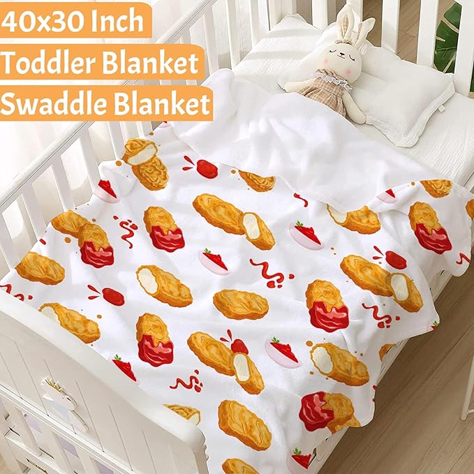 Funny Food Chicken Nugget Throw Blanket, Flannel Lightweight Plush Blanket Gift for Girl Boys,Quilt Ultra-soft Throw Fuzzy Blankets for bed Couch Sofa 50"x40" for Kids