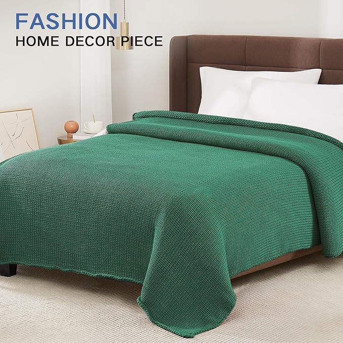 Knitted Weighted Blanket(Green 60"x80" 15lbs),Home Décor Cooling Throw Blanket for Hot Sleepers,Hand Made Chunky Knit Heavy Blanket for Adults Use on Queen/King Size Bed
