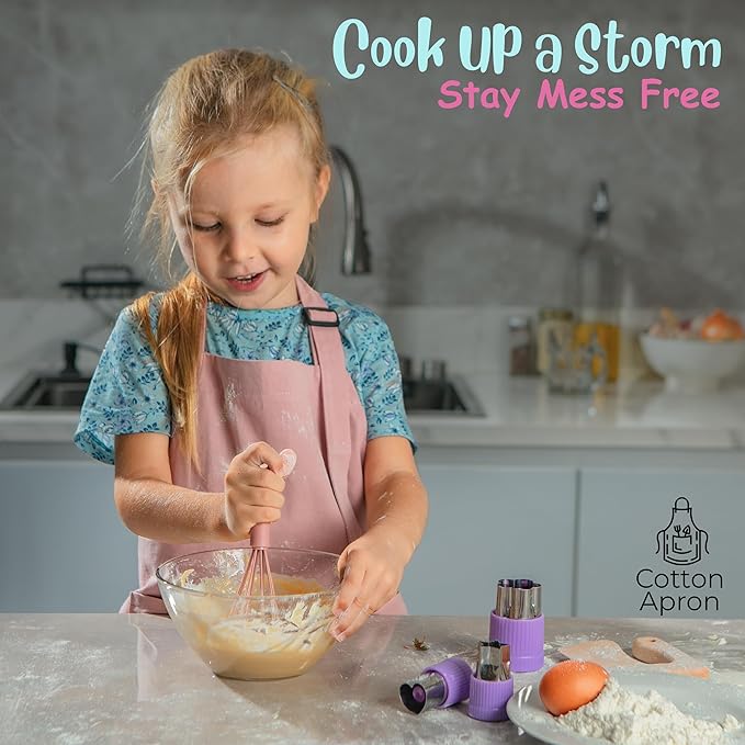 EMREY 13 Pieces Montessori Kids Cooking and Baking Set - Kids Knife Set for Real Cooking, Durable Kids Cutting Board, Knife Set, Silicone Spatula, Whisk, Cookie Cutters, Kids Apron, Toddler Kitchen