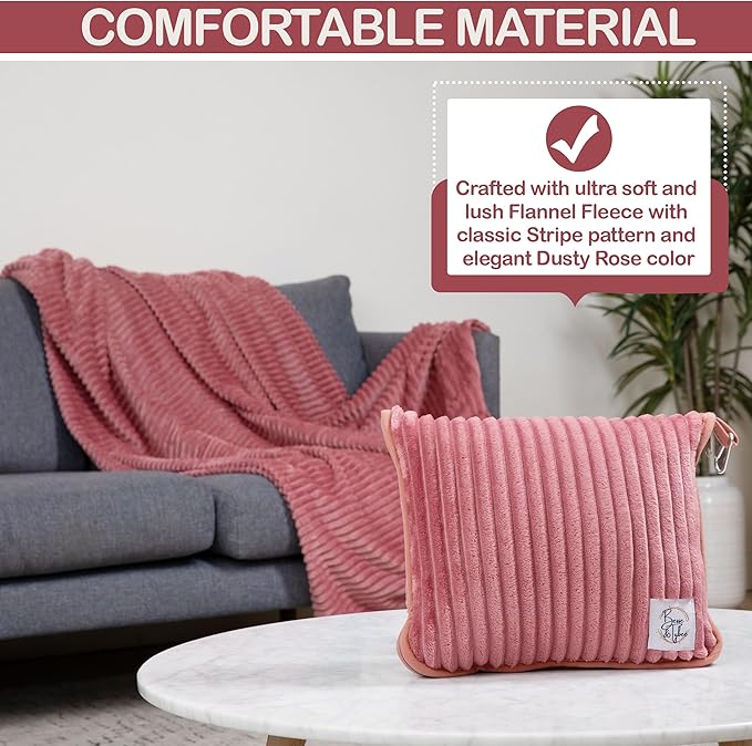 Premium Travel Blanket Pillow - XL 50"x70" | 2 in 1 Travel Blanket and Pillow Set | Travel Blanket Airplane Compact with Bag | Warm Blanket Travel Must Haves with Hand Luggage Sleeve & Backpack Clip