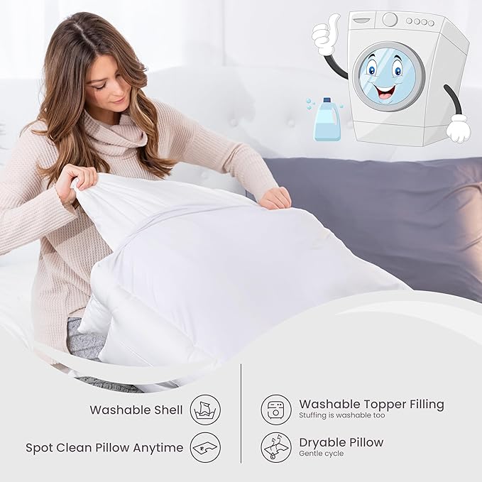 Topper, Down Alternative Premium Siliconized Fiberfill - Machine Wash & Dry. Adjustable for Side Sleepers by Zipper Access, Add or Remove Filling for Best Sleeping: Medium Support