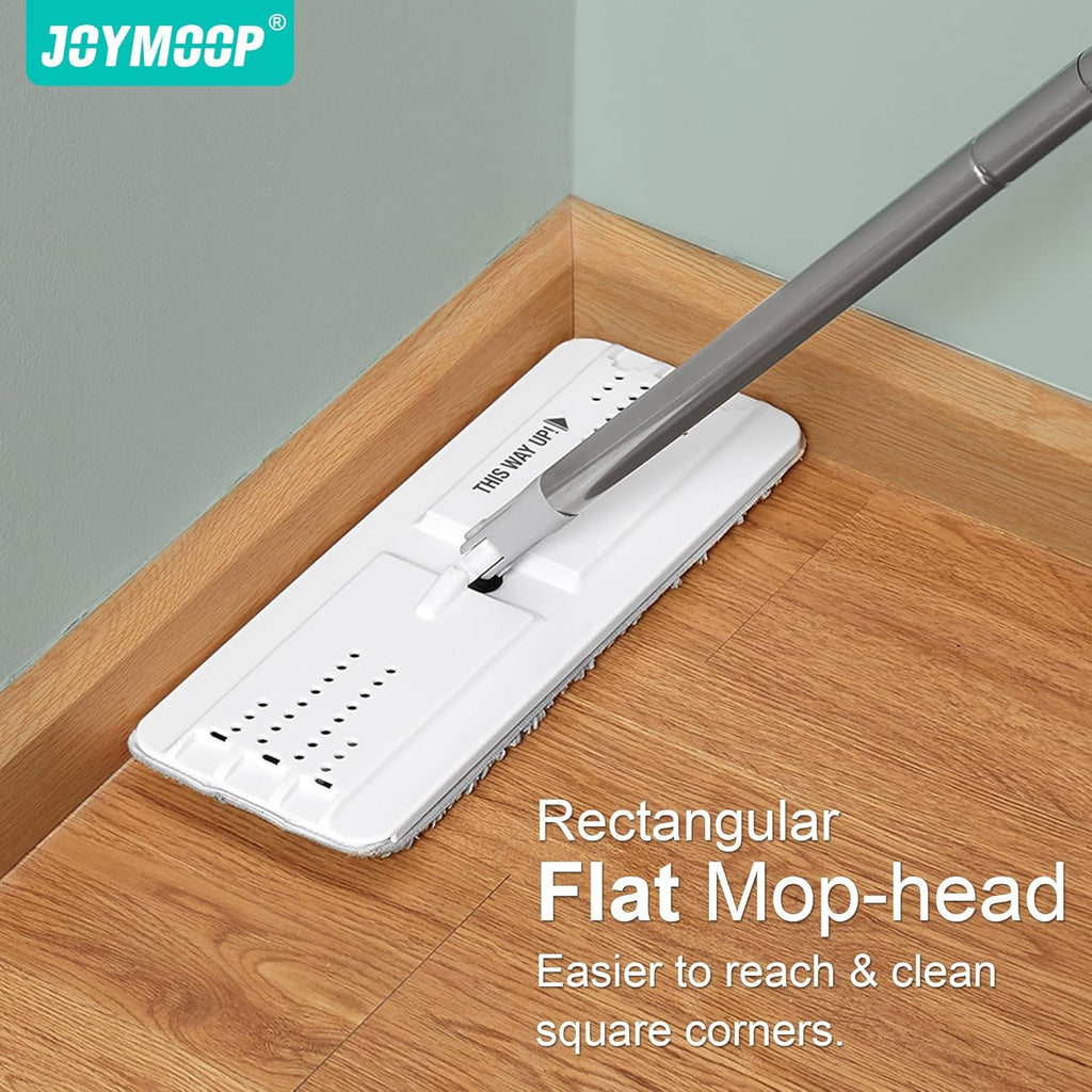 JOYMOOP Easy Clean and Self-Squeezing Microfiber Flat Mop and Bucket System, Mops for Floor Cleaning and Wall Cleaner, Hardwood, Tile, Laminate, Vinyl Floors, Smooth Walls, and Glass Windows
