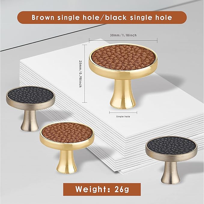Leather Handle Brass Leather Handle Nordic Minimalist Style Handle Wardrobe Dressing Table Bedroom Living Room Kitchen Handle Hardware Furniture - 2 Pack (Brown, Knob)