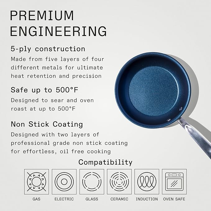 Made In Cookware - ProCoat 8" Non Stick Frying Pan (Harbour Blue) - 5 Ply Stainless Clad Nonstick - Professional Cookware - Crafted in USA - Induction Compatible