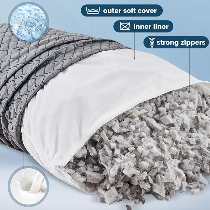 Memory Foam Pillows King Size Set of 2, Adjustable Cooling Pillow for Side Back Stomach Sleepers with Washable Removable Cover