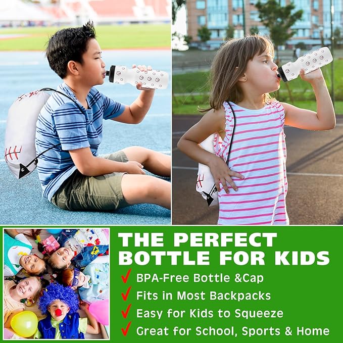 4 Pcs Baseball Party Favors Sports Drawstring Bag 24 oz Baseball Reusable Water Bottles Sports Water Bottle for Sporting Cycling Working Traveling Gym Outdoor